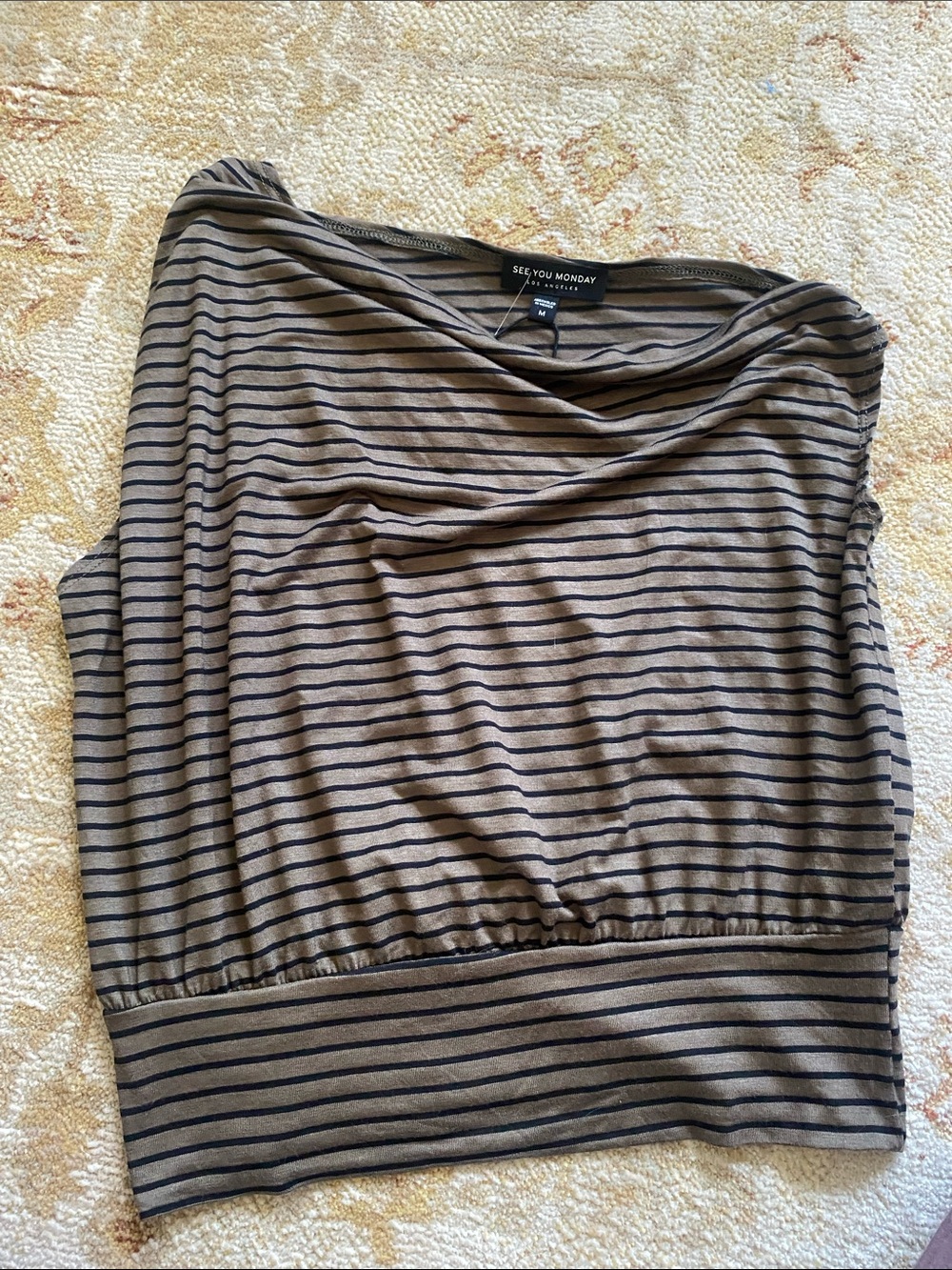 See You Monday Olive Green and Black Striped Tunic Top
